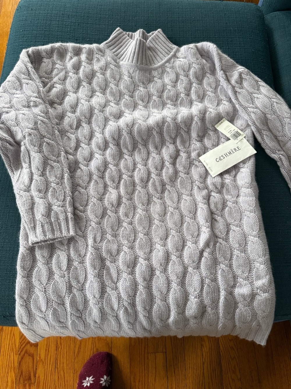 Sutton Cashmere Cable-Knit Mock Neck Sweater — Light Gray